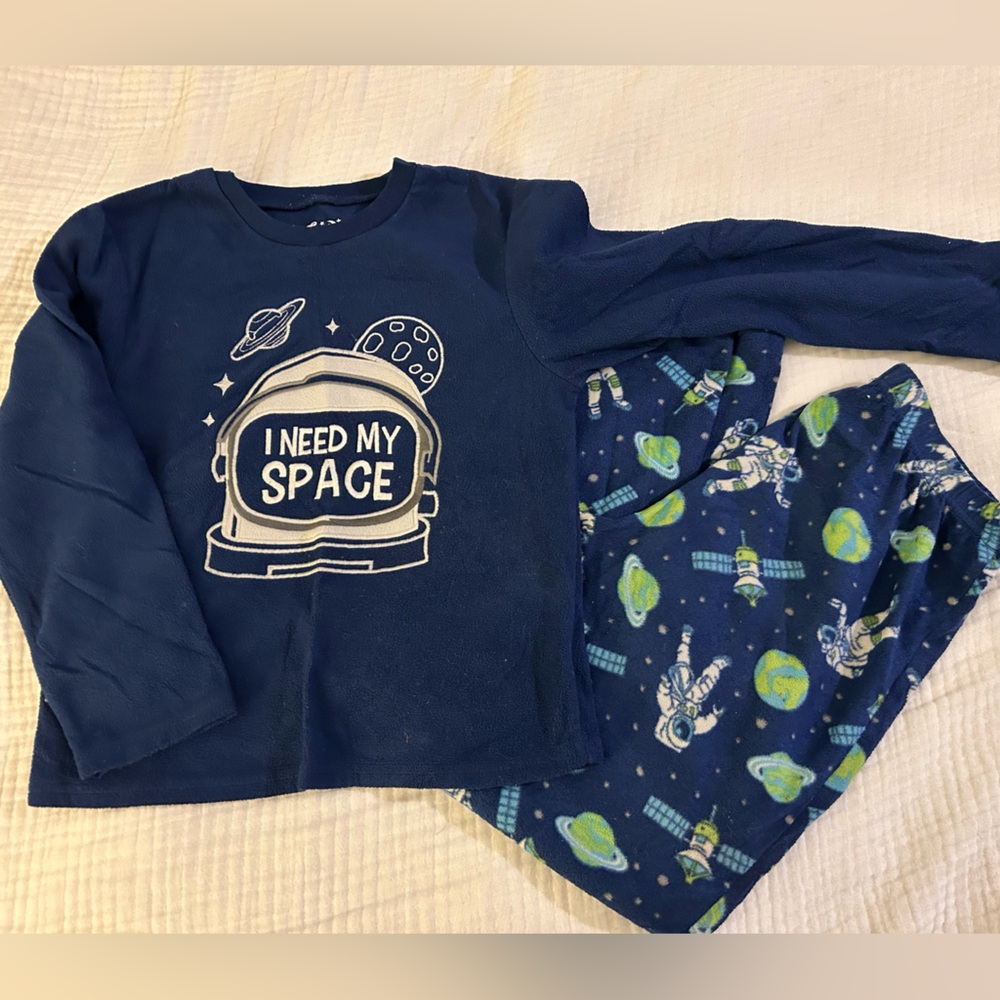 Cuddl Duds Fleece 2 pc Boys Sz L(10-12) Outer Space pajamas sleepwear set EUC